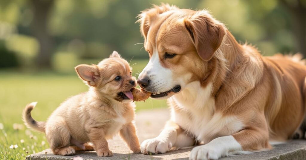 feeding a shorkie puppy and adult dog