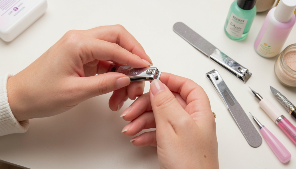 freepik pair of hands demonstrating safe nail trimming visible clippers and file neat cuticle care items nearby 0001