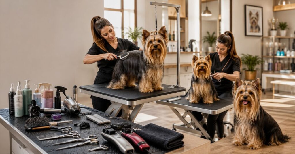 How Big Do Yorkies Get? Full-Grown Size Guide (2026) grooming a larger yorkshire terrier